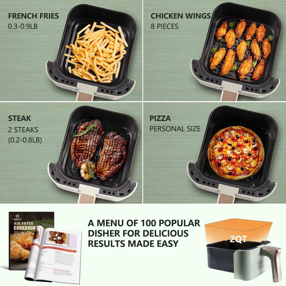 MOOSOO 2 qt. Premium Green Air Fryer for 1-2 People with Timer, Temperature Controls, Recipe Book, 1200-Watt