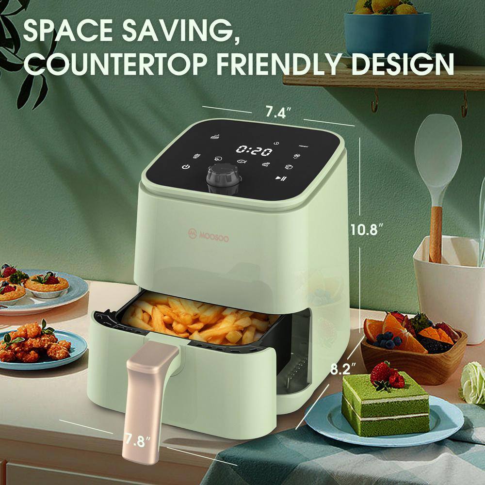 MOOSOO 2 qt. Premium Green Air Fryer for 1-2 People with Timer, Temperature Controls, Recipe Book, 1200-Watt