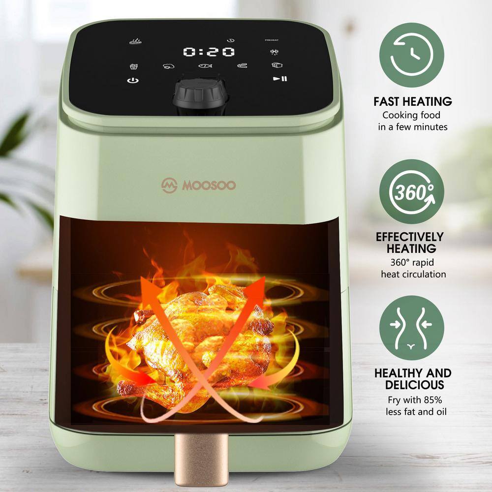 MOOSOO 2 qt. Premium Green Air Fryer for 1-2 People with Timer, Temperature Controls, Recipe Book, 1200-Watt