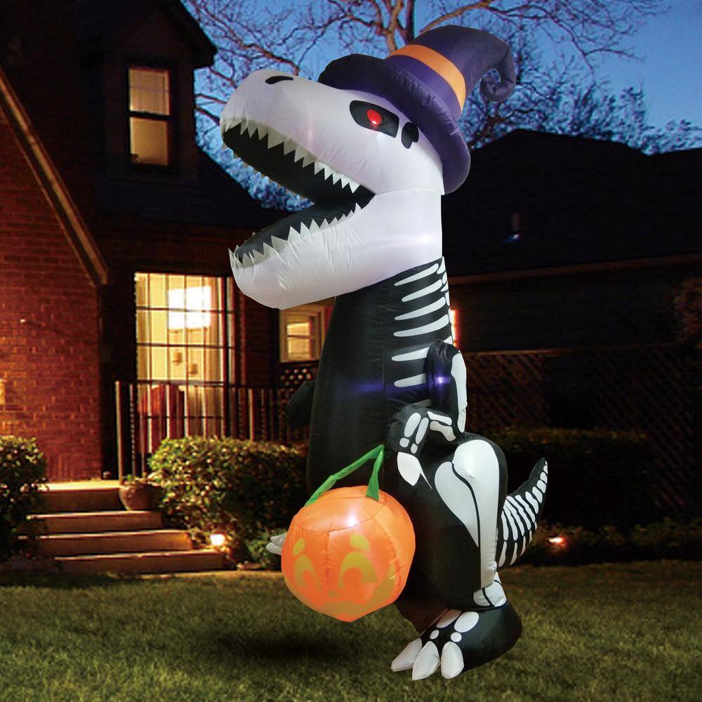 8 ft. Tall Black, White and Purple Plastic Skeleton Dinosaur Inflatable