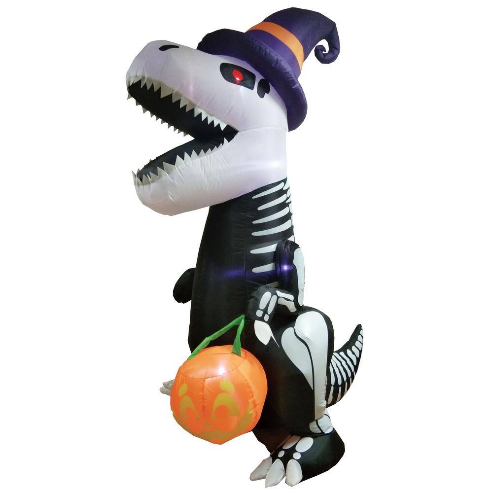 8 ft. Tall Black, White and Purple Plastic Skeleton Dinosaur Inflatable