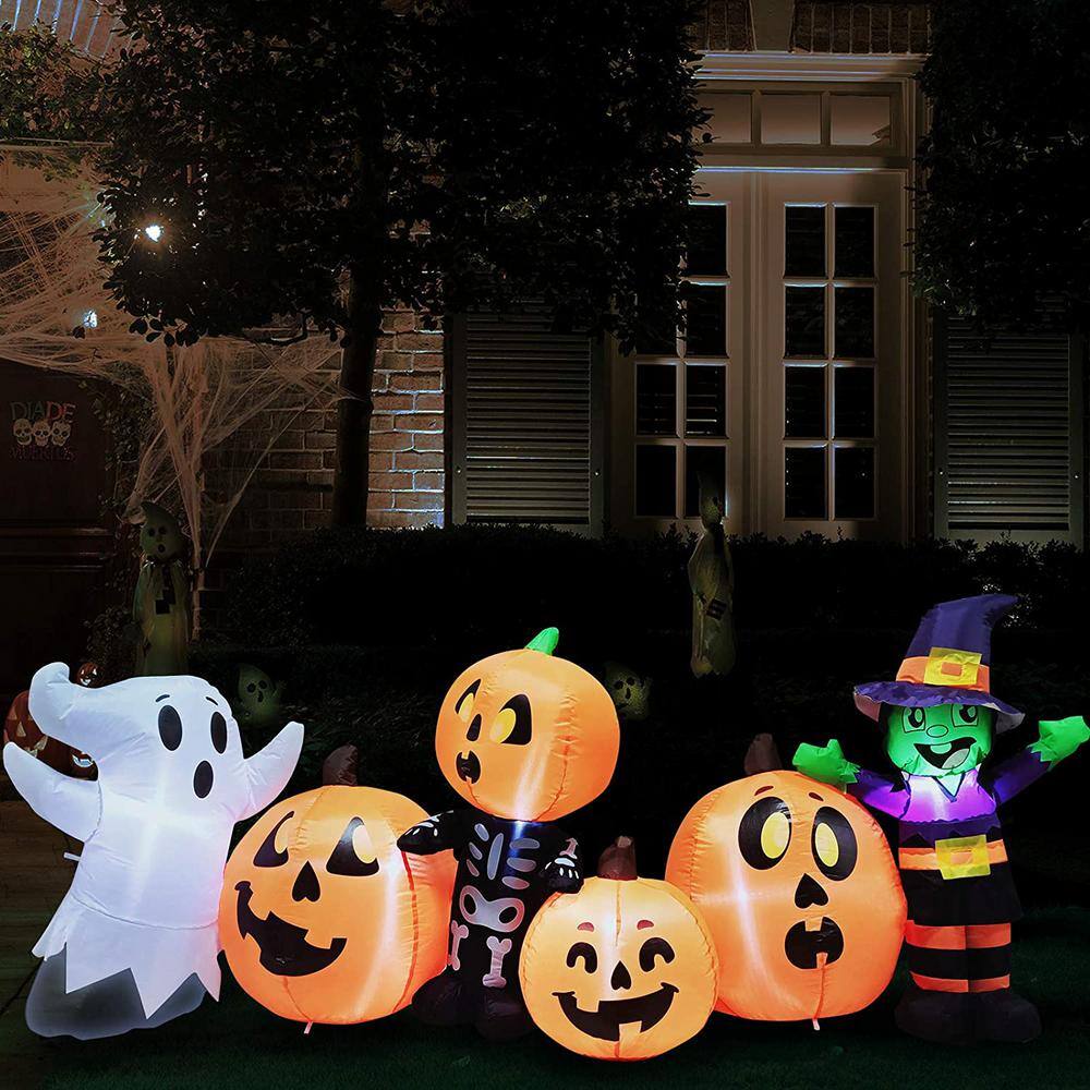 8 ft. Tall Black, Orange, Purple & White Vinyl Characters with Pumpkin Patch Halloween Inflatable