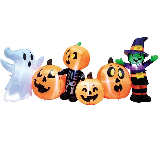 8 ft. Tall Black, Orange, Purple & White Vinyl Characters with Pumpkin Patch Halloween Inflatable