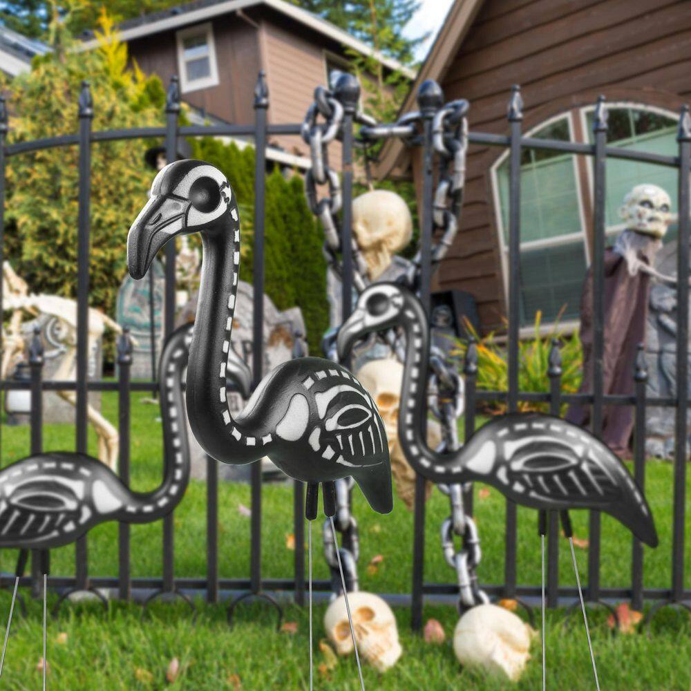 29 in. Zombie Yard Ornaments - Halloween Skeleton Flamingo Yard Ornaments with Yard Stakes - (Pack of 2)