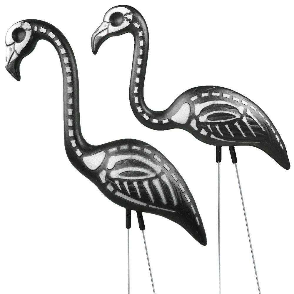 29 in. Zombie Yard Ornaments - Halloween Skeleton Flamingo Yard Ornaments with Yard Stakes - (Pack of 2)