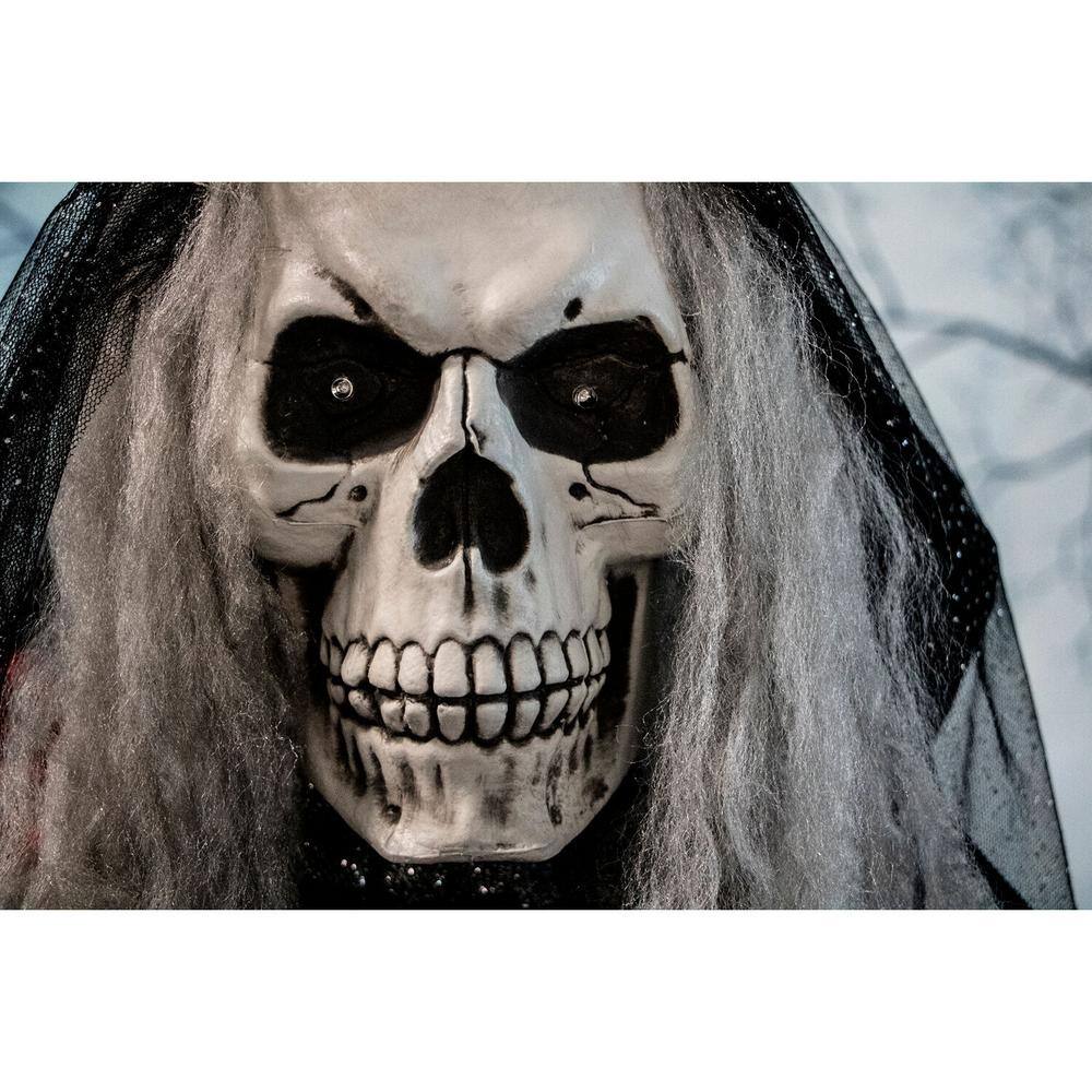 Haunted Hill Farm 5.5 ft. Animatronic Moaning Skeleton Bride Halloween Prop, Flashing Red Eyes, Indoor/Covered Outdoor,Battery-Operated