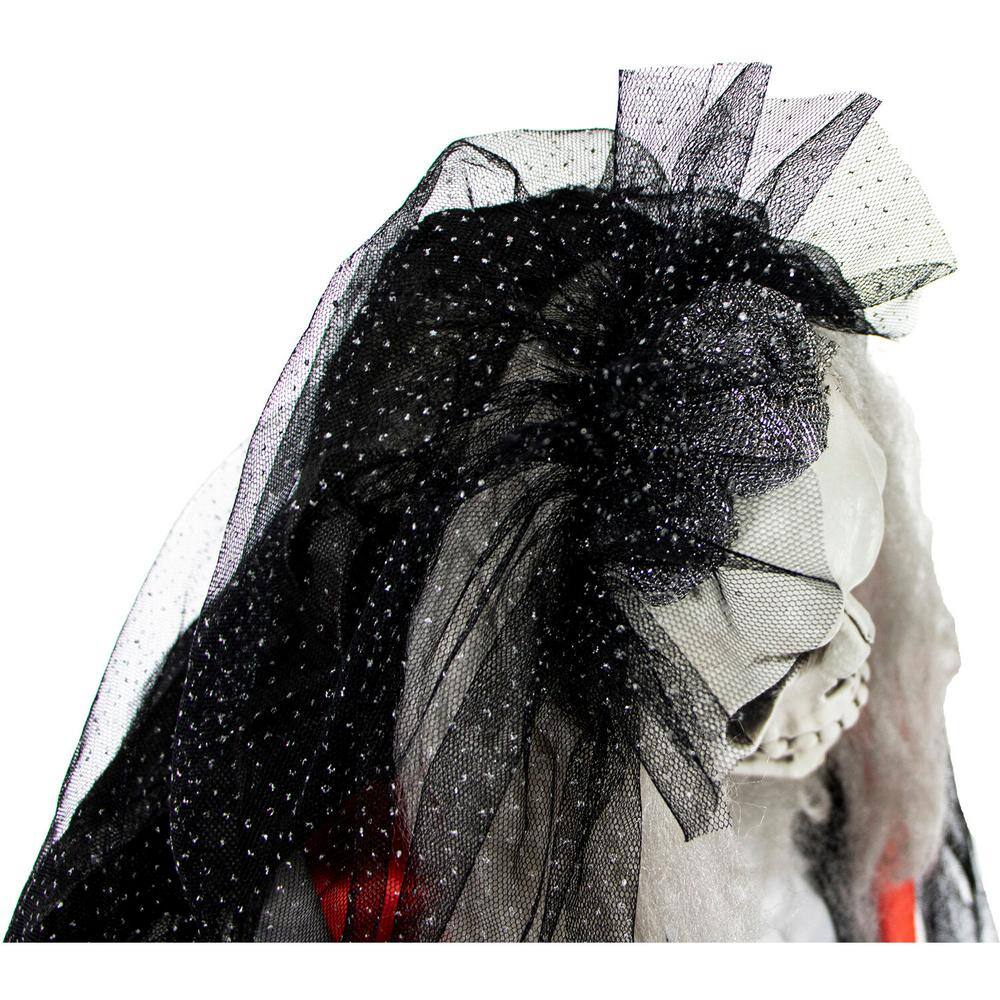 Haunted Hill Farm 5.5 ft. Animatronic Moaning Skeleton Bride Halloween Prop, Flashing Red Eyes, Indoor/Covered Outdoor,Battery-Operated