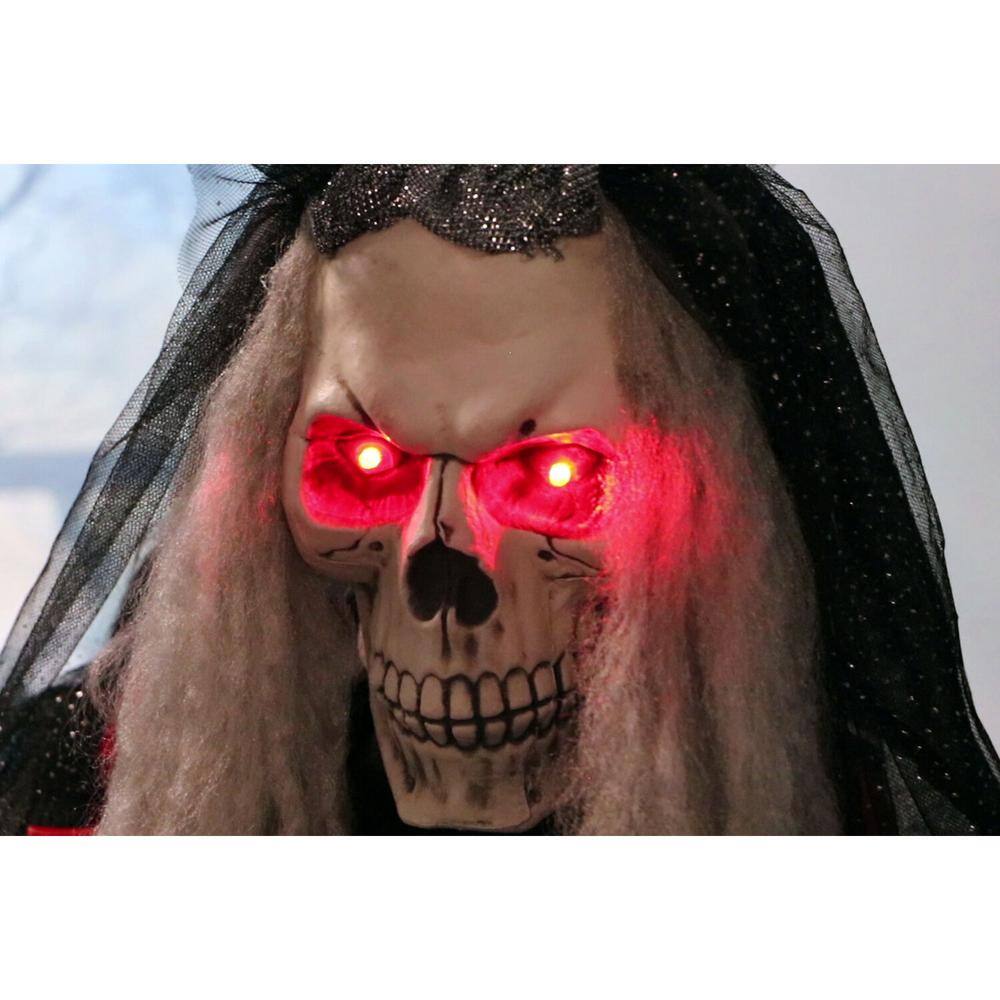 Haunted Hill Farm 5.5 ft. Animatronic Moaning Skeleton Bride Halloween Prop, Flashing Red Eyes, Indoor/Covered Outdoor,Battery-Operated