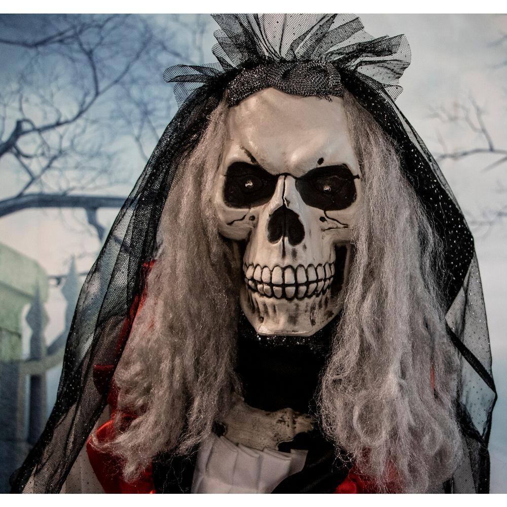 Haunted Hill Farm 5.5 ft. Animatronic Moaning Skeleton Bride Halloween Prop, Flashing Red Eyes, Indoor/Covered Outdoor,Battery-Operated