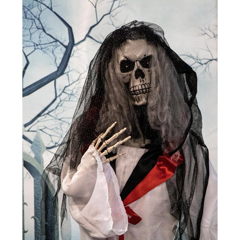 Haunted Hill Farm 5.5 ft. Animatronic Moaning Skeleton Bride Halloween Prop, Flashing Red Eyes, Indoor/Covered Outdoor,Battery-Operated