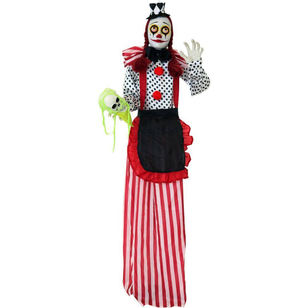 Haunted Hill Farm  65 in. Battery Operated Poseable Standing Clown with Red LED Eyes Halloween Prop