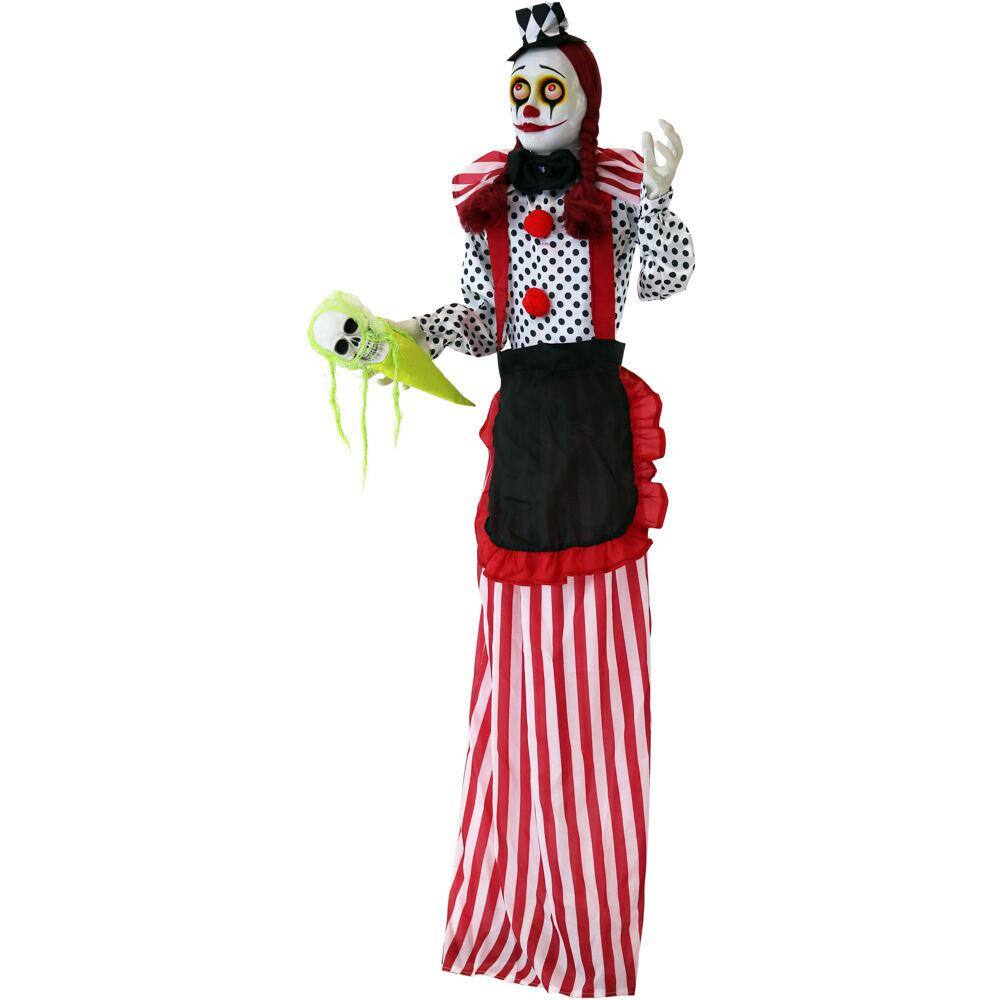 Haunted Hill Farm  65 in. Battery Operated Poseable Standing Clown with Red LED Eyes Halloween Prop