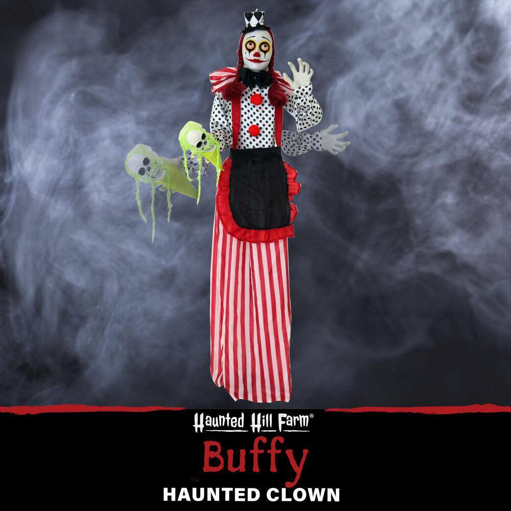 Haunted Hill Farm  65 in. Battery Operated Poseable Standing Clown with Red LED Eyes Halloween Prop