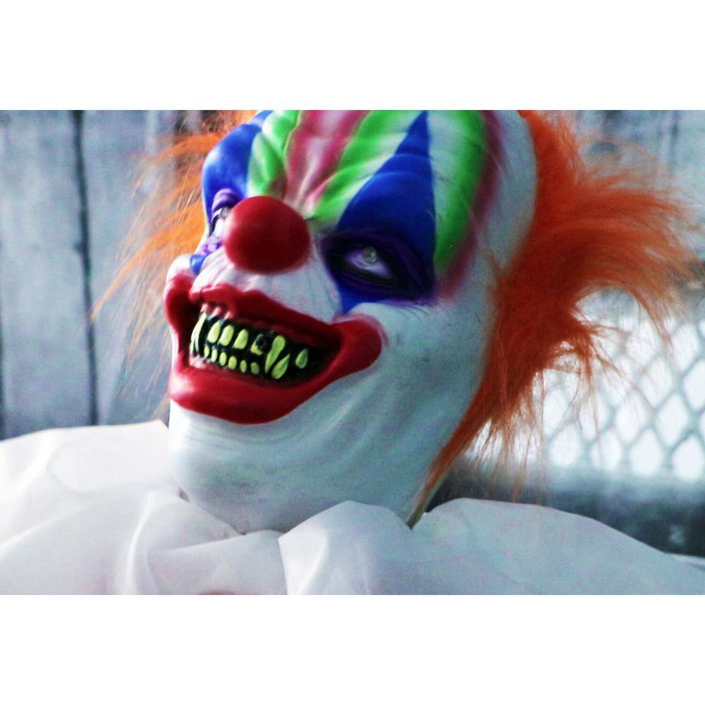 Haunted Hill Farm 65 in. Scary Talking Clown Prop w/ Flashing Red Eyes, Indoor or Covered Outdoor Halloween Decoration, Battery-Operated