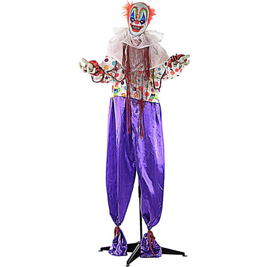 Haunted Hill Farm 65 in. Scary Talking Clown Prop w/ Flashing Red Eyes, Indoor or Covered Outdoor Halloween Decoration, Battery-Operated