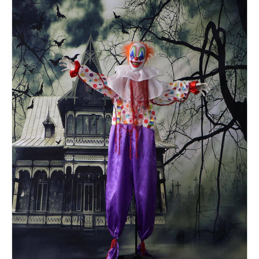 Haunted Hill Farm 65 in. Scary Talking Clown Prop w/ Flashing Red Eyes, Indoor or Covered Outdoor Halloween Decoration, Battery-Operated