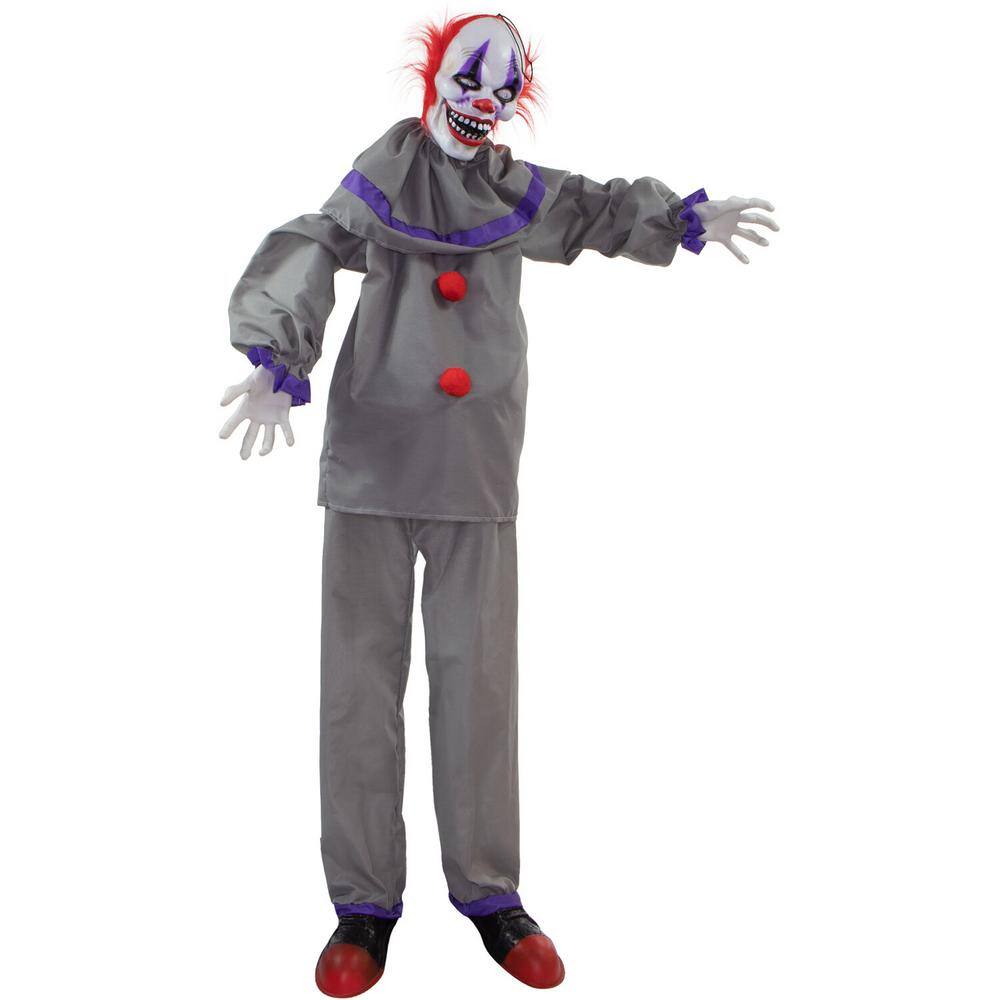 Haunted Hill Farm 5 ft. Grins the Animated Clown, Indoor or Covered Outdoor Halloween Decoration, Battery Operated