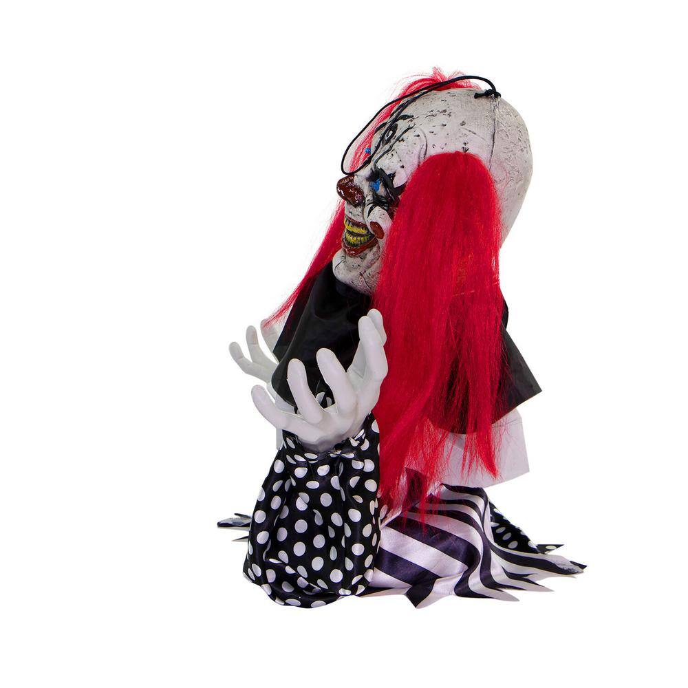 Haunted Hill Farm 18 in. Buggy the Animated Groundbreaker Clown, Indoor or Covered Outdoor Halloween Decoration, Battery Operated