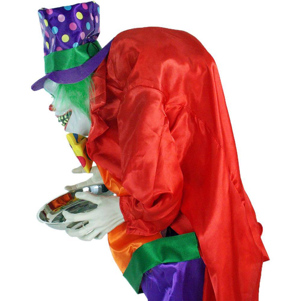 Haunted Hill Farm 71 in. Touch Activated Animatronic Clown, Indoor/Outdoor Halloween Decoration, Flashing Red Eyes, Poseable, Battery-Op