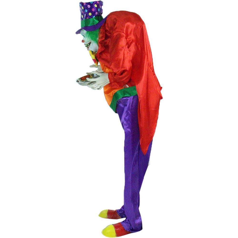 Haunted Hill Farm 71 in. Touch Activated Animatronic Clown, Indoor/Outdoor Halloween Decoration, Flashing Red Eyes, Poseable, Battery-Op