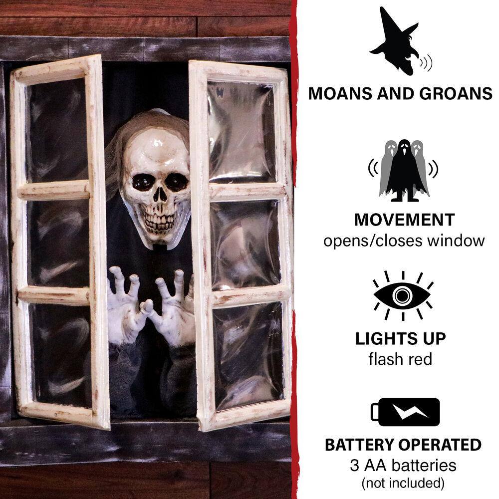 Haunted Hill Farm 33 in. Battery Operated Animated Window Skeleton with Flashing Red Eyes Halloween Prop