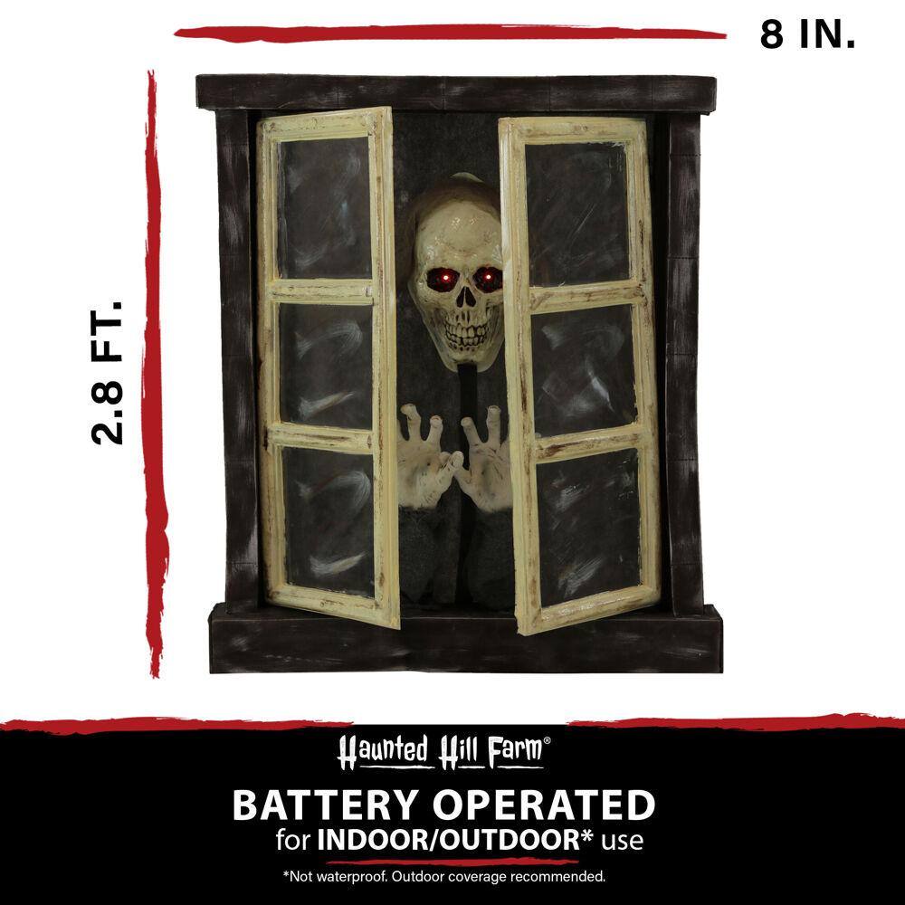 Haunted Hill Farm 33 in. Battery Operated Animated Window Skeleton with Flashing Red Eyes Halloween Prop