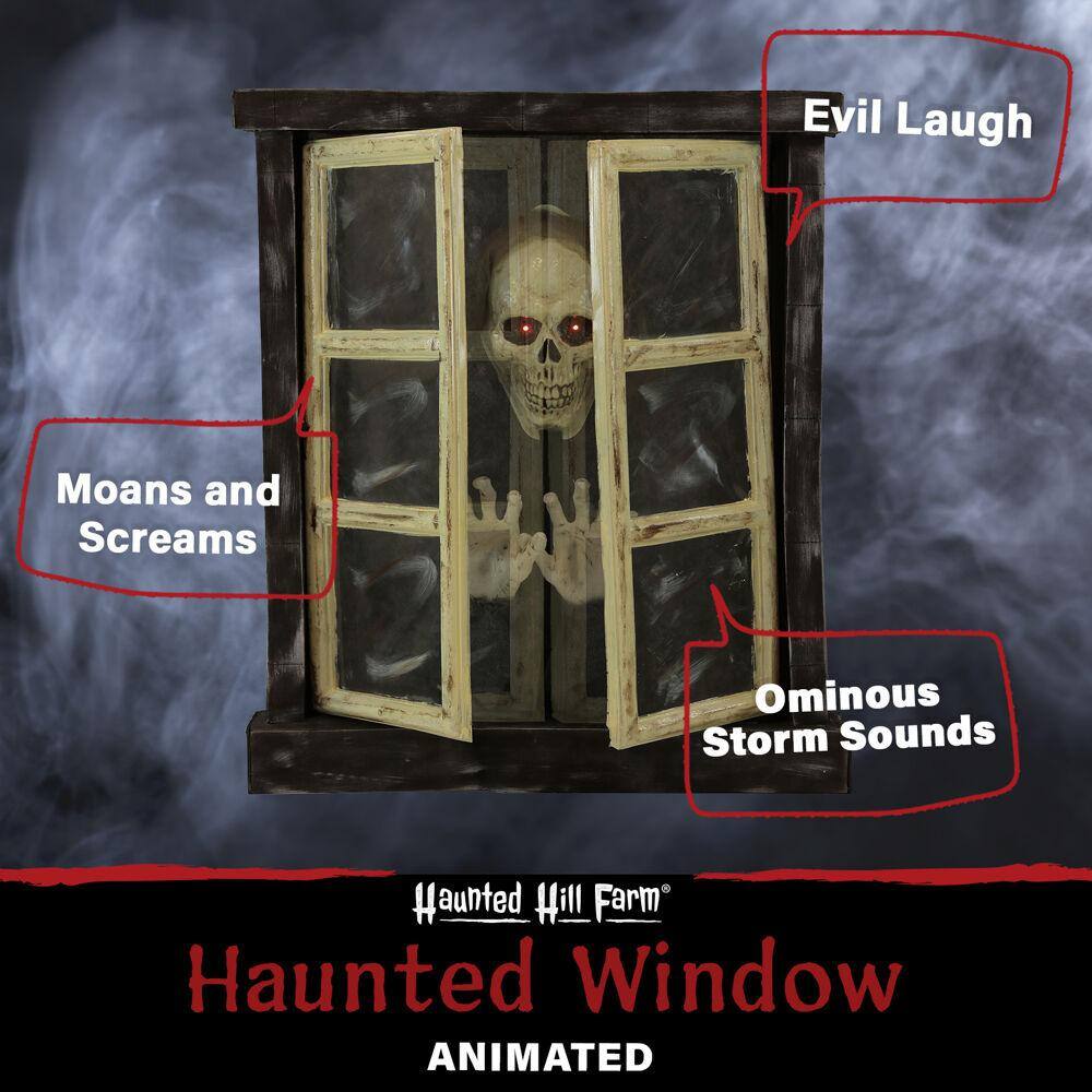 Haunted Hill Farm 33 in. Battery Operated Animated Window Skeleton with Flashing Red Eyes Halloween Prop