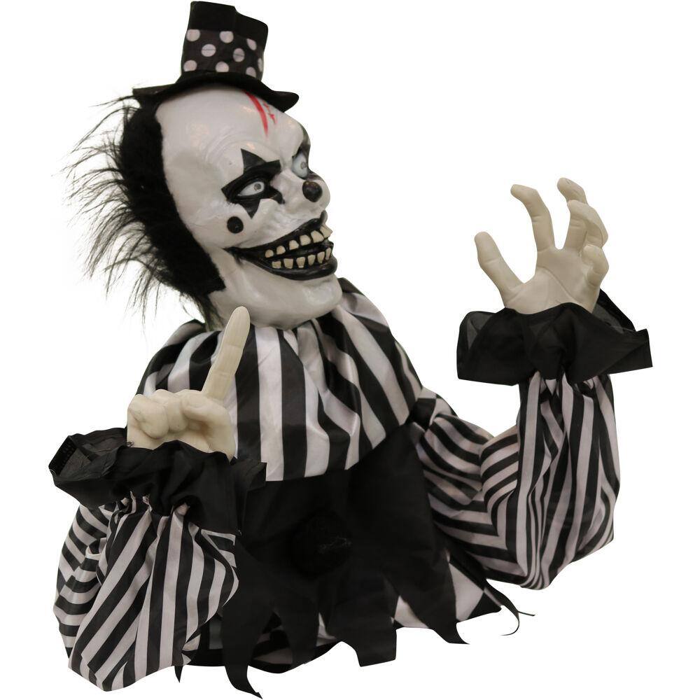 Haunted Hill Farm 20 in. Battery Operated Poseable Groundbreaker Clown with Red LED Eyes Halloween Prop