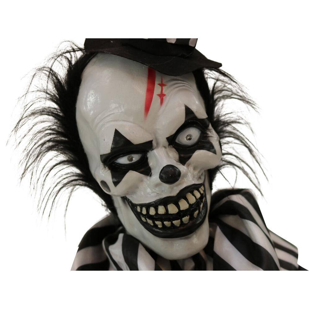 Haunted Hill Farm 20 in. Battery Operated Poseable Groundbreaker Clown with Red LED Eyes Halloween Prop