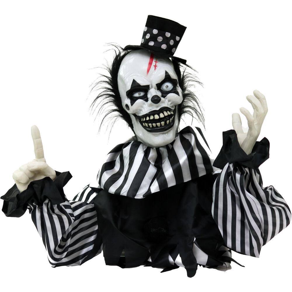 Haunted Hill Farm 20 in. Battery Operated Poseable Groundbreaker Clown with Red LED Eyes Halloween Prop