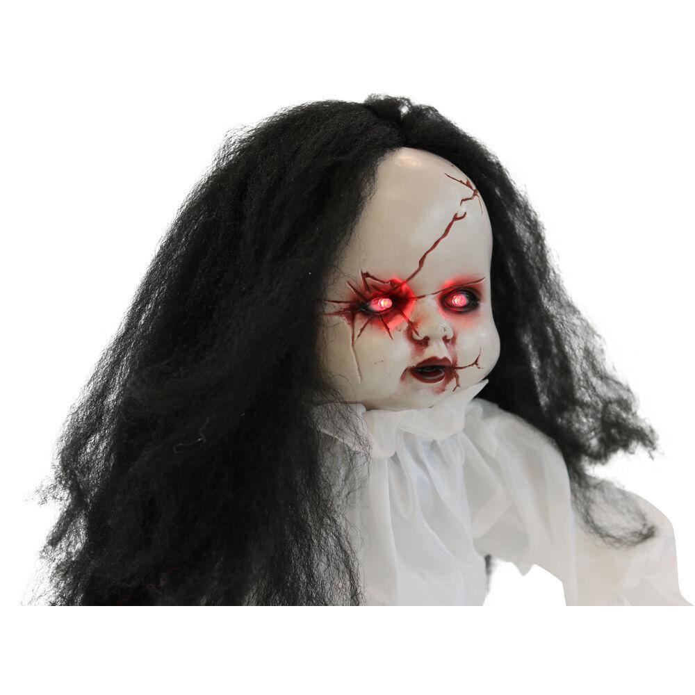 Haunted Hill Farm 24 in. Battery Operated Poseable Haunted Jumping Doll with Red LED Eyes Halloween Prop