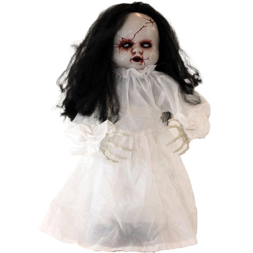 Haunted Hill Farm 24 in. Battery Operated Poseable Haunted Jumping Doll with Red LED Eyes Halloween Prop