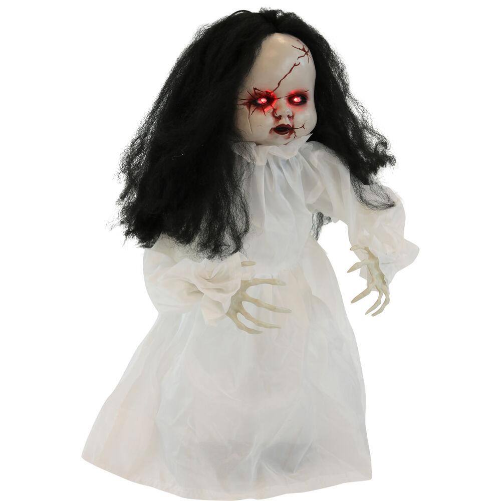 Haunted Hill Farm 24 in. Battery Operated Poseable Haunted Jumping Doll with Red LED Eyes Halloween Prop