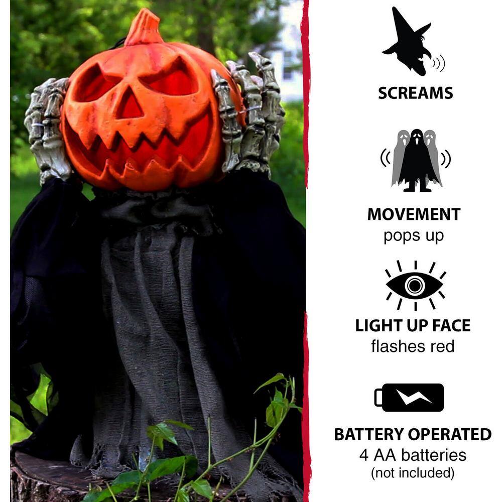 Haunted Hill Farm 25 in. Touch Activated Pop-Up Animatronic Pumpkin Head