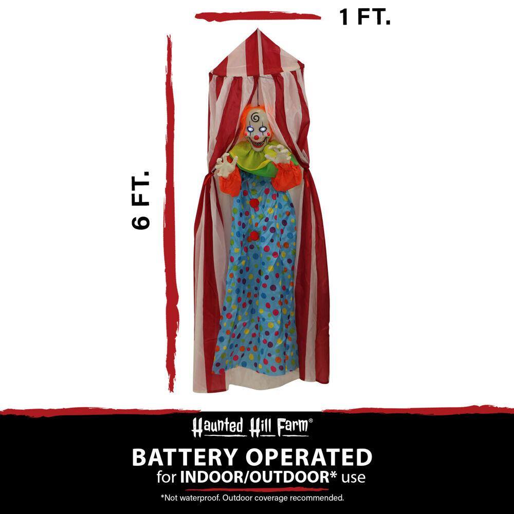 Haunted Hill Farm  72 in. Battery Operated Poseable Hanging Clown with Blue LED Eyes Halloween Prop