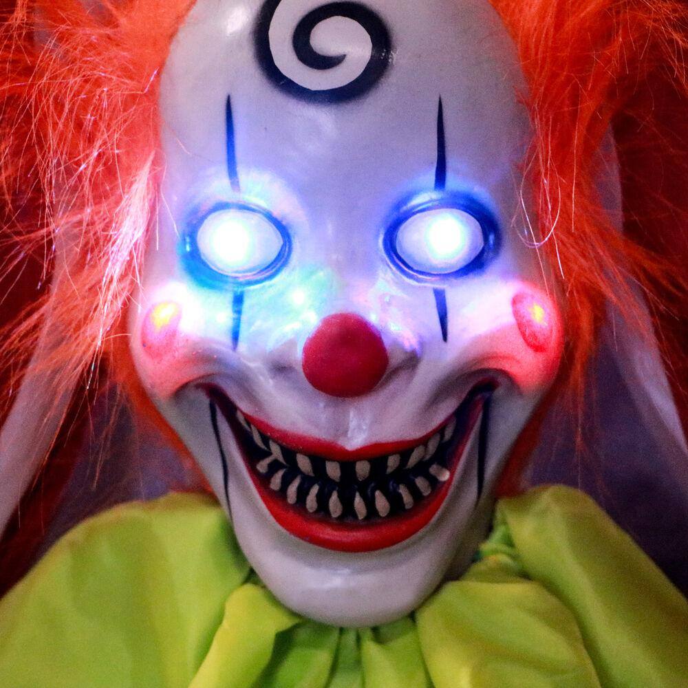 Haunted Hill Farm  72 in. Battery Operated Poseable Hanging Clown with Blue LED Eyes Halloween Prop