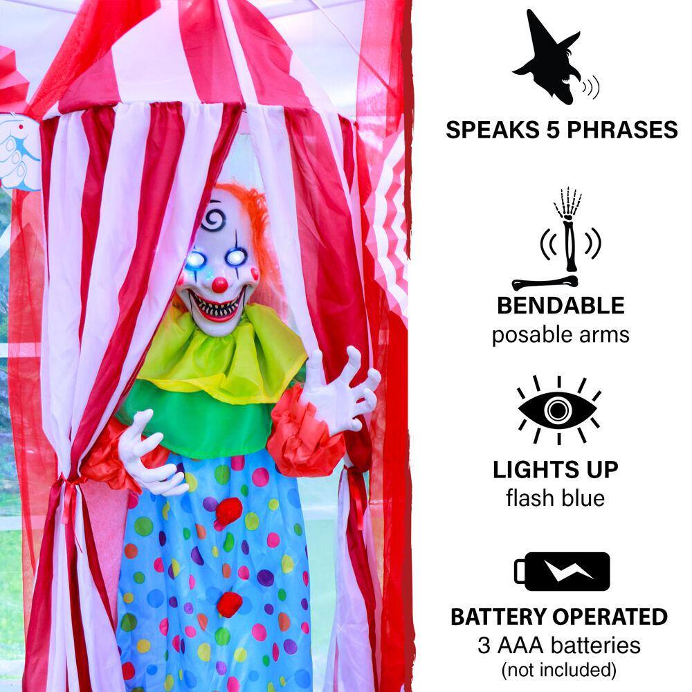 Haunted Hill Farm  72 in. Battery Operated Poseable Hanging Clown with Blue LED Eyes Halloween Prop