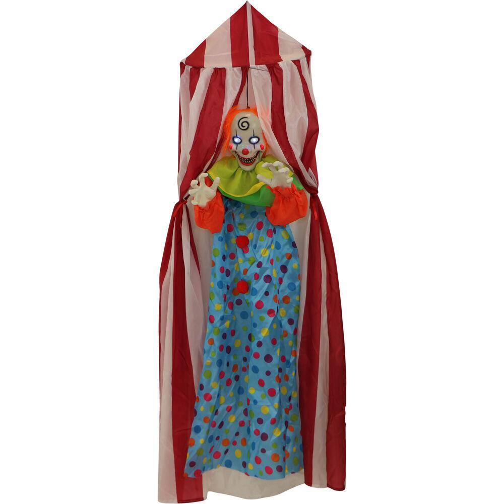 Haunted Hill Farm  72 in. Battery Operated Poseable Hanging Clown with Blue LED Eyes Halloween Prop