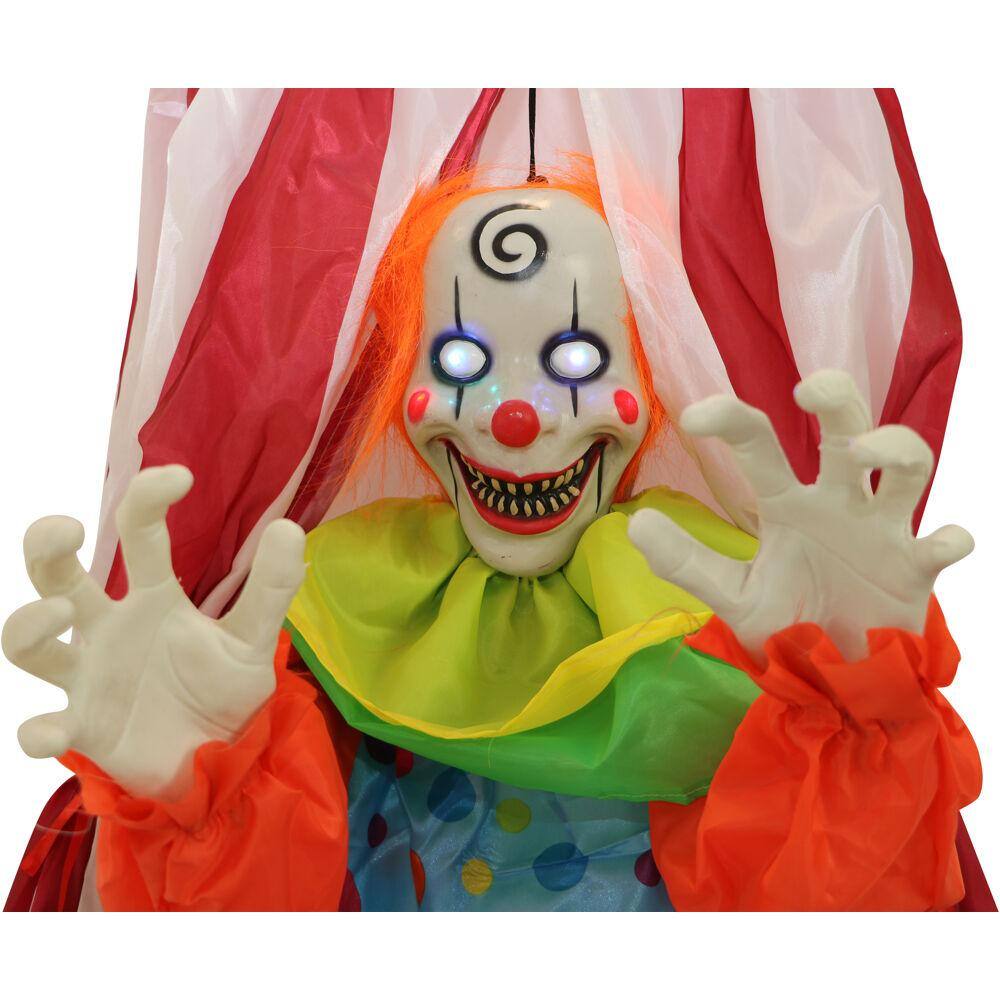 Haunted Hill Farm  72 in. Battery Operated Poseable Hanging Clown with Blue LED Eyes Halloween Prop