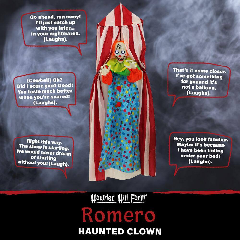 Haunted Hill Farm  72 in. Battery Operated Poseable Hanging Clown with Blue LED Eyes Halloween Prop