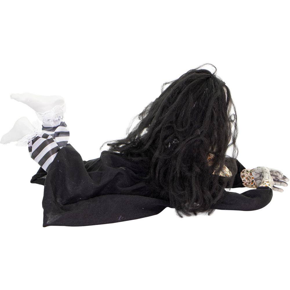 Haunted Hill Farm 29 in. Creepy Dawn The Animated Crawling Zombie Girl, Indoor or Covered Outdoor Halloween Decoration, Battery Operated