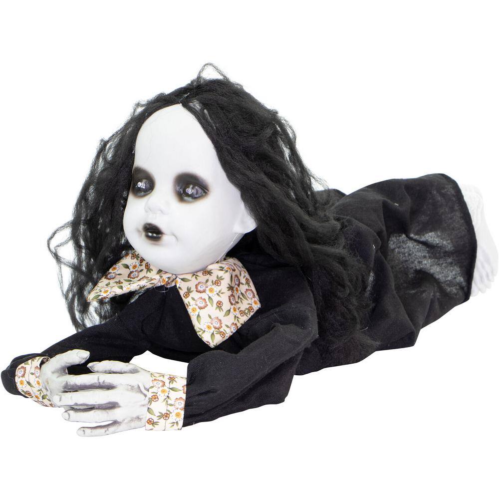 Haunted Hill Farm 29 in. Creepy Dawn The Animated Crawling Zombie Girl, Indoor or Covered Outdoor Halloween Decoration, Battery Operated