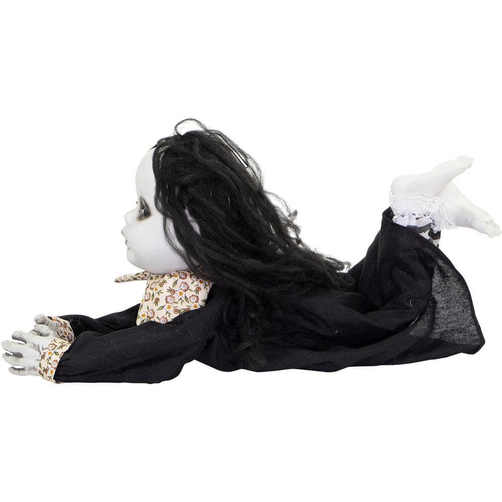 Haunted Hill Farm 29 in. Creepy Dawn The Animated Crawling Zombie Girl, Indoor or Covered Outdoor Halloween Decoration, Battery Operated