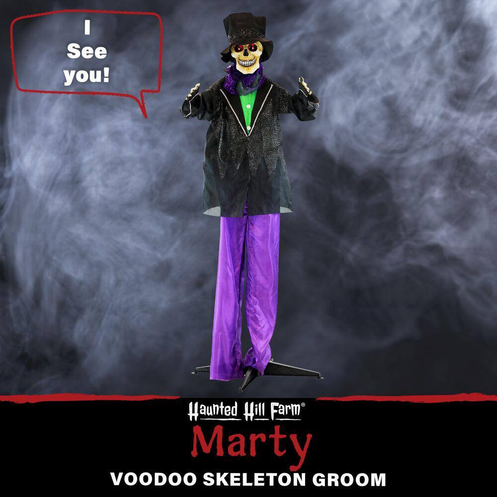 Haunted Hill Farm 65 in. Battery Operated Poseable Animatronic Skeleton Groom with Red LED Eyes Halloween Prop