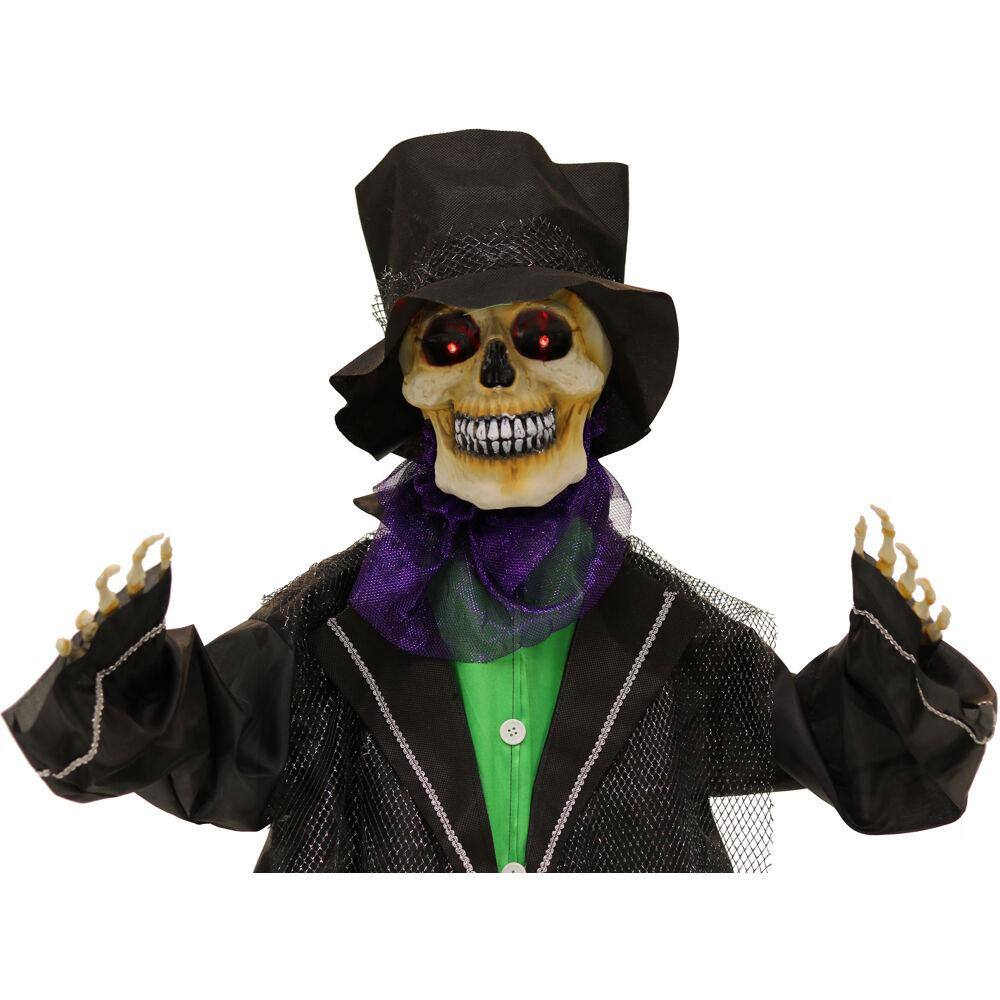 Haunted Hill Farm 65 in. Battery Operated Poseable Animatronic Skeleton Groom with Red LED Eyes Halloween Prop