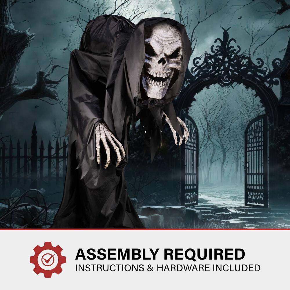 Haunted Hill Farm 85 in. Premium Talking Halloween Animatronic Colossal The Hunched Skeleton Reaper by Tekky