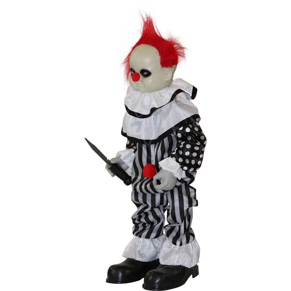 Haunted Hill Farm  25 in. Battery Operated Poseable Animatronic Clown with Red LED Eyes Halloween Prop