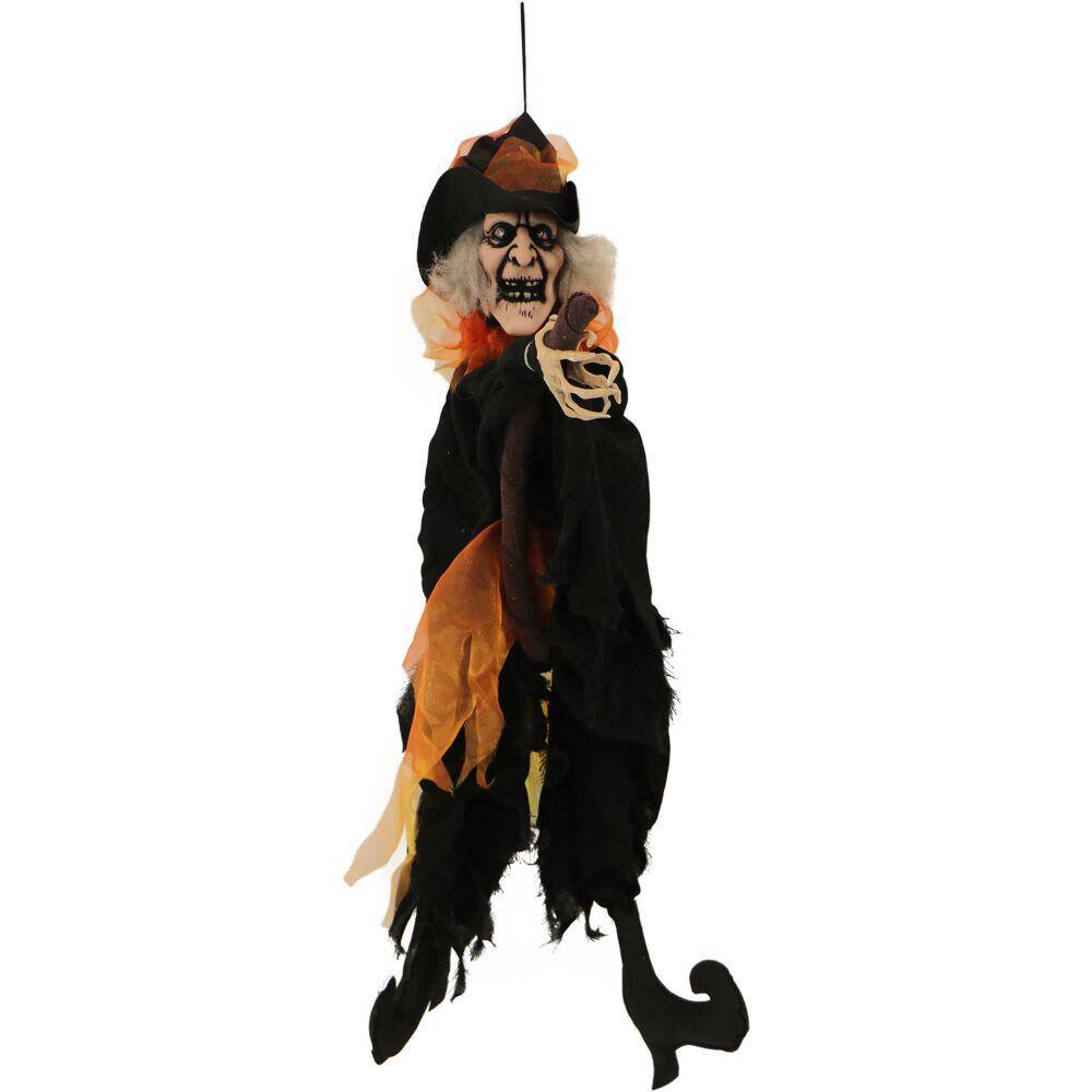 Haunted Hill Farm  30 in. Battery Operated Poseable Animatronic Hanging Witch with Red LED Eyes Halloween Prop