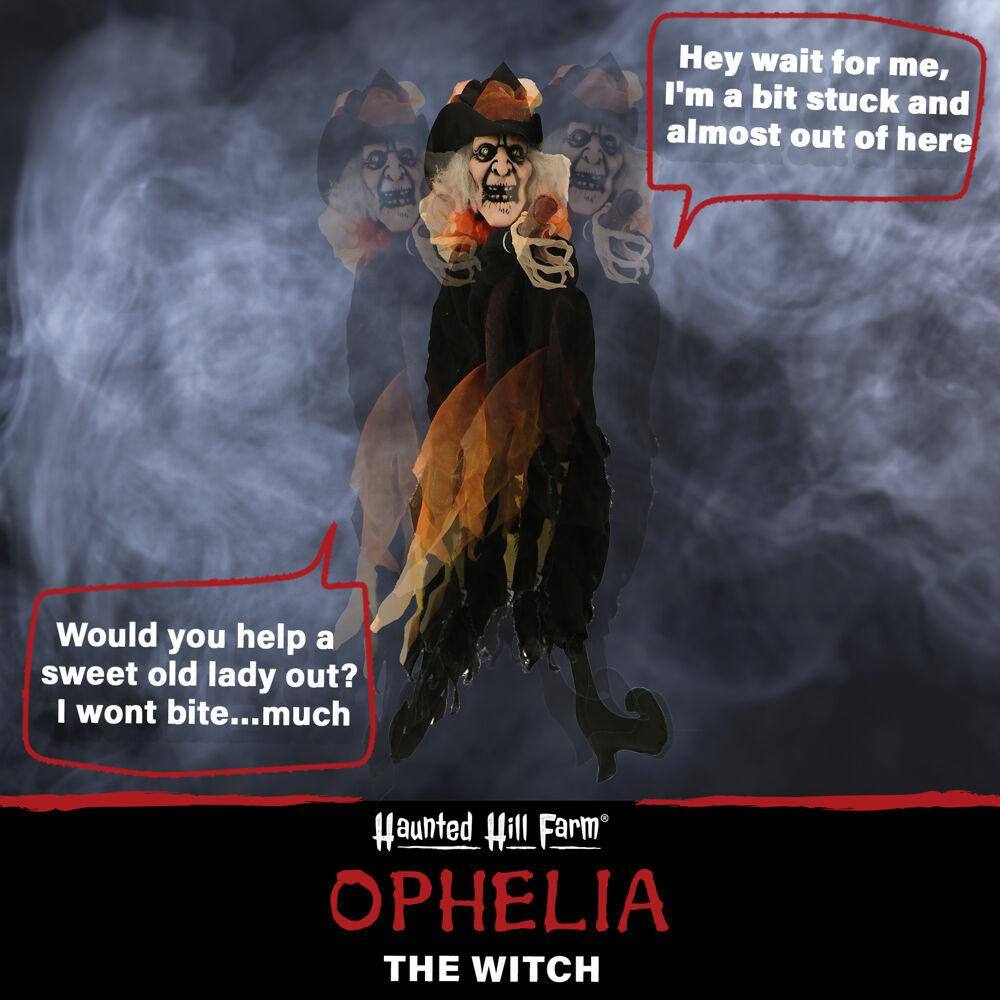 Haunted Hill Farm  30 in. Battery Operated Poseable Animatronic Hanging Witch with Red LED Eyes Halloween Prop