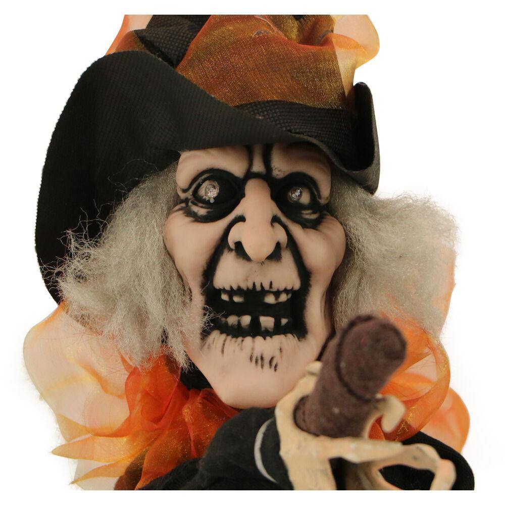 Haunted Hill Farm  30 in. Battery Operated Poseable Animatronic Hanging Witch with Red LED Eyes Halloween Prop